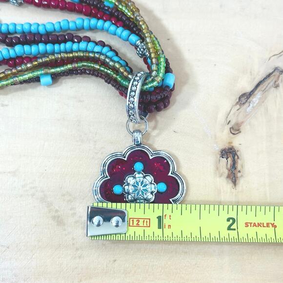 Southwestern Style Vtg Necklace Pendant Earrings Turquoise Red Avon Bead Enamel - Picture 11 of 15